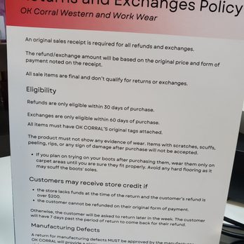 Ok Corral - Returns and exchanges policy - Leather Goods Near Me - Vacaville, California