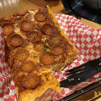 Harpoon Brewery - Pepperoni pizza square piece - terrible, couldn't even eat it - Breweries Near Me - Boston, Massachusetts