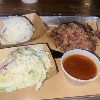 Stiles Switch BBQ & Brew - Pulled pork meal plate with Cole slaw and potato salad - Barbeque Near Me - Austin, Texas