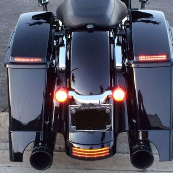 Street Custom Motorcycle - HD Baggers Lighted Saddle Bag Lids - Motorcycle Gear Near Me - Corona, California