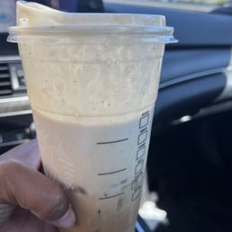 "Supposed" to be a Grande Brown Sugar Oatmilk Shaken Expresso W/ light ice in a Venti cup (for room) W/Salted Caramel Cold Foam on top.. "Supposed" to be a Grande Brown Sugar Oatmilk Shaken Expresso W/ light ice in a Venti cup (for room) W/Salted Caramel Cold Foam on top..