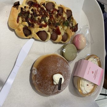 Tous Les Jours - Foliage Sausage Bread, cream donut, Rose Macaron, Pistachio Macaron Petite Strawberry Tiramisu - Bakeries Near Me - Natick, Massachusetts