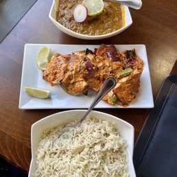 Traditional fish curry (tilapia) and salmon tikka! So so good!! Traditional fish curry (tilapia) and salmon tikka! So so good!!