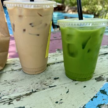 Drifting Grounds - Iced matcha latte and iced caramel latte - Cafes Near Me - Ocean View, Delaware