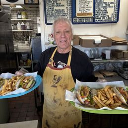 Hot dog and owner