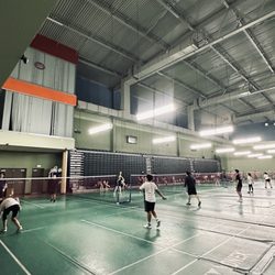 Los Angeles Badminton Club - Court lines and bright lights
