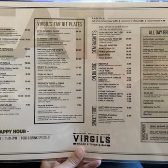 Virgil's Gullah Kitchen & Bar - Current menu as of 7/30/26 - Breakfast & Brunch Near Me - Conyers, Georgia Virgil's Gullah Kitchen & Bar - Current menu as of 7/30/26 - Breakfast & Brunch Near Me - Conyers, Georgia