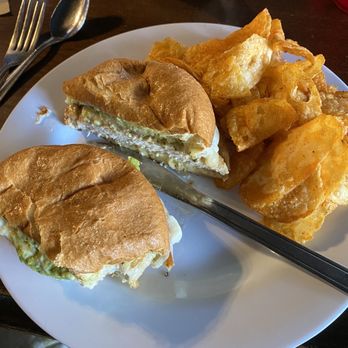 Docs Just Off 66 - Chicken and avocado sandwich with barbecue chips - Bars Near Me - Girard, Illinois