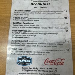 Three Tepees Cafe - Breakfast menu