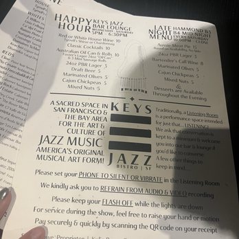 Keys Jazz Bistro - Menu - Jazz & Blues Near Me - San Francisco, California Keys Jazz Bistro - Menu - Jazz & Blues Near Me - San Francisco, California
