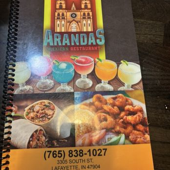 Arandas - Menu cover page!! - Beer Bar Near Me - Lafayette, Indiana