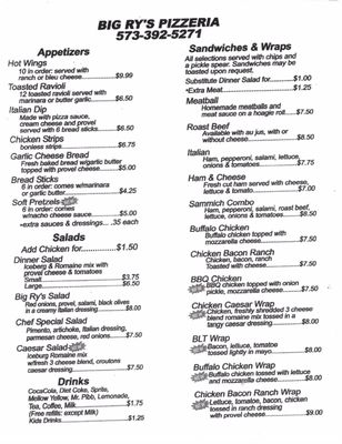 Menu photo 2 Big Ry's Pizzeria Rocky Mount, MO Menu photo 2 Big Ry's Pizzeria Rocky Mount, MO