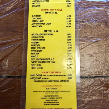 Bucket O' Crawfish - Back of menu - Seafood Near Me - West Valley City, Utah
