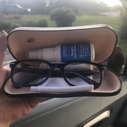 My order of glasses came with a free case, cleaning liquid, and a napkin that's washable and reusable to clean the glasses with.