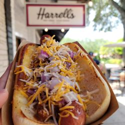 Harrell's Hot Dogs + Cold Cones - Chili cheese dog on a poppyseed bun