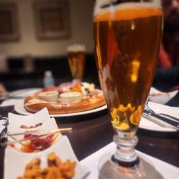 Beer and a pretzel and cheese board