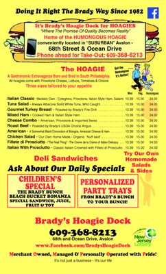 Menu photo 1 Brady's Hoagie Dock Avalon Avalon, NJ Menu photo 1 Brady's Hoagie Dock Avalon Avalon, NJ
