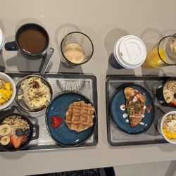 Capital One Lounge at Denver - Breakfast spread, skip the coffee and go for th cappuccino
