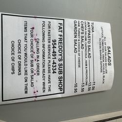 Fat Freddy's Sub Shop - Updated menu 2025