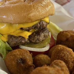 The Amish Trading Post - Big Chiefburger with fried mushrooms.