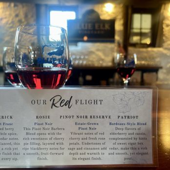 Blue Elk Vineyard - Photo of the red flight. Little too 'red' for me. - Wineries Near Me - North East, Maryland Blue Elk Vineyard - Photo of the red flight. Little too 'red' for me. - Wineries Near Me - North East, Maryland