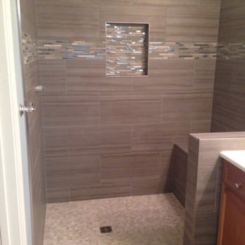 Prestige Tile Works - Master shower before glass door installed - Flooring Near Me Prestige Tile Works - Master shower before glass door installed - Flooring Near Me