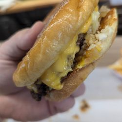 Johnson's Drive In Restaurant - Cheeseburger with chili, slaw, mustard, onions. No grilled onions available.