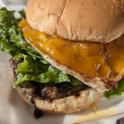 Daps Burgers & Ice Cream - Brunch Burger w/ bacon & fried egg. Had Hot thin shoestring fries& Hershey's Play Doh ice cream. Friendly diner atmosphere & jukebox.