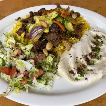 Queen of Mediterranean - Lamb Mix Shawarma Plate Fresh lamb mix, saffron rice, hummus, salad, grilled veggies. Pita is included. - Mediterranean Near Me - Lenexa, Kansas Queen of Mediterranean - Lamb Mix Shawarma Plate Fresh lamb mix, saffron rice, hummus, salad, grilled veggies. Pita is included. - Mediterranean Near Me - Lenexa, Kansas