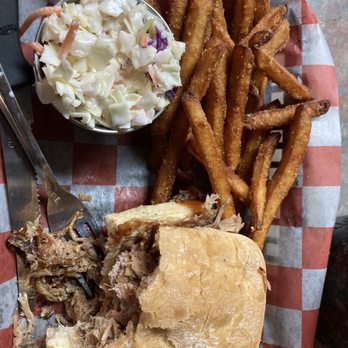 Nowhere On Route 66 - Pulled Pork Sandwich coleslaw and fries - Barbeque Near Me - Afton, Oklahoma Nowhere On Route 66 - Pulled Pork Sandwich coleslaw and fries - Barbeque Near Me - Afton, Oklahoma