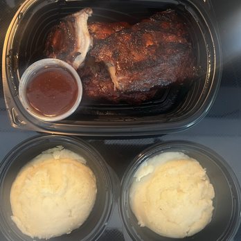 Mike's American - 1lb. Hickory Smoked BBR w/2x mashed potatoes. Ribs: moist, succulent & meat falls off the bones. MP, tad salty but buttery. - American Near Me - Springfield, Virginia