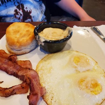 The Sweet Spot - Eggs "over-medium", biscuit with gravy and bacon - Coffee & Tea Near Me - Concord, North Carolina