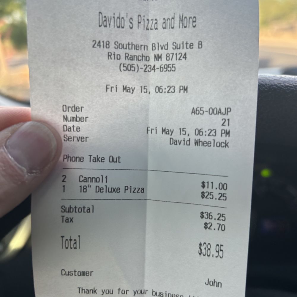 Davidos - Davidos.  The bill. - Pizza Near Me - Rio Rancho, New Mexico