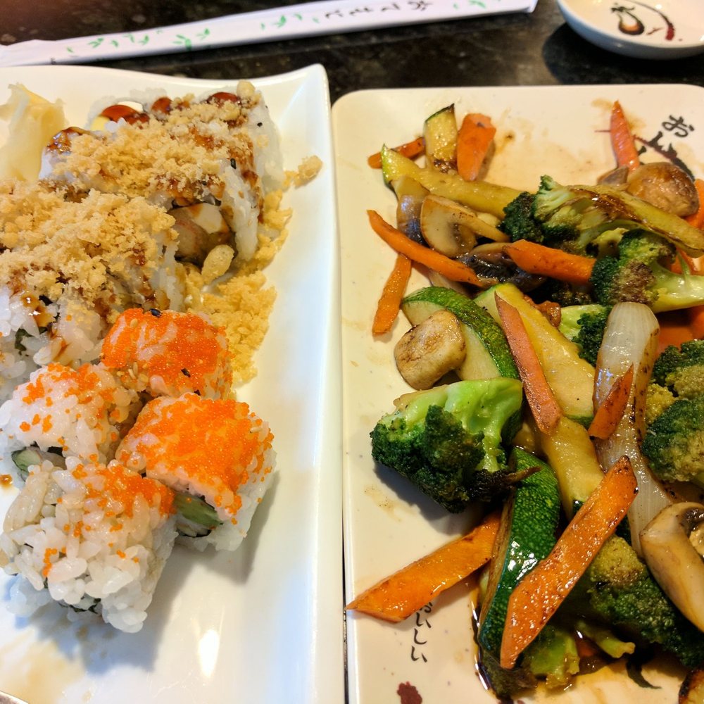 California roll and crunch roll with vegetable medley.