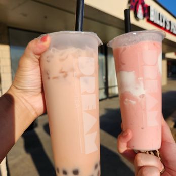 Dream Tea - Strawberry (darker pink) Watermelon milk tea (lighter pink) - Bubble Tea Near Me - Sacramento, California Dream Tea - Strawberry (darker pink) Watermelon milk tea (lighter pink) - Bubble Tea Near Me - Sacramento, California