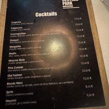 Central Park - Classic drink menu - Mediterranean Near Me - Barcelona, B Central Park - Classic drink menu - Mediterranean Near Me - Barcelona, B