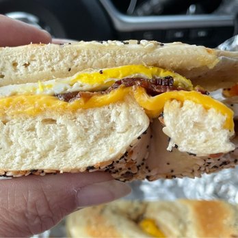 Bagels On Pointe - My bacon egg and cheese on everything bagel.. yum yum - Bagels Near Me - Wilmington, North Carolina