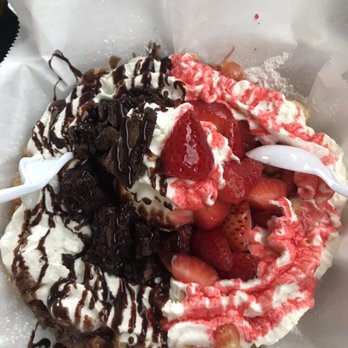 Social Ice - "Half Brownie/ Half Strawberry Funnel Cake" - Desserts Near Me - El Paso, Texas Social Ice - "Half Brownie/ Half Strawberry Funnel Cake" - Desserts Near Me - El Paso, Texas