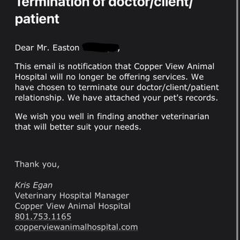 Copper View Animal Hospital - Unexpected Termination of Relationship - Veterinarians Near Me - Riverton, Utah Copper View Animal Hospital - Unexpected Termination of Relationship - Veterinarians Near Me - Riverton, Utah