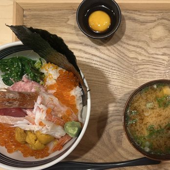 Totoya - Fukuzu + today's miso soup + egg yolk shoyu - Sushi Bars Near Me - Honolulu, Hawaii