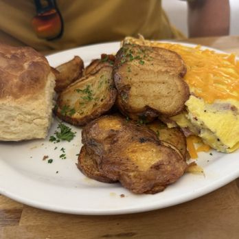 Redhead Bay Cafe - Meat Lovers Omelette w/ Home Style Potatoes and a biscuit - New American Near Me - Virginia Beach, Virginia