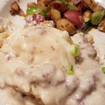 Dash-In - Country eggs Benedict with red potatoes and sauteed veggies - Coffee & Tea Near Me - Fort Wayne, Indiana