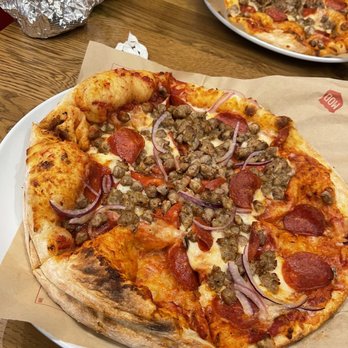 MOD Pizza - Mad Dog meat pizza with onions - Pizza Near Me - Brenham, Texas