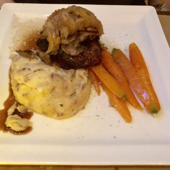 Old Fields Restaurant - 8 oz. filet with mashed potatoes, onions and baby carrots - New American Near Me - Port Jefferson, New York Old Fields Restaurant - 8 oz. filet with mashed potatoes, onions and baby carrots - New American Near Me - Port Jefferson, New York