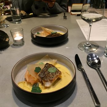 Table X - 3rd Course: Striped bass with Winter Squash Sauce and Gala Apples - New American Near Me - Salt Lake City, Utah