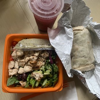 Salad and Go - Greek salad, Buffalo chicken wrap and blueberry basil lemonade. - Salad Near Me - Plano, Texas Salad and Go - Greek salad, Buffalo chicken wrap and blueberry basil lemonade. - Salad Near Me - Plano, Texas