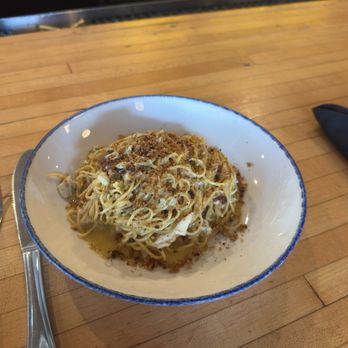 Nancy's Hustle - sourdough capellini with blue crab, garlic, fennel and chili - New American Near Me - Houston, Texas Nancy's Hustle - sourdough capellini with blue crab, garlic, fennel and chili - New American Near Me - Houston, Texas