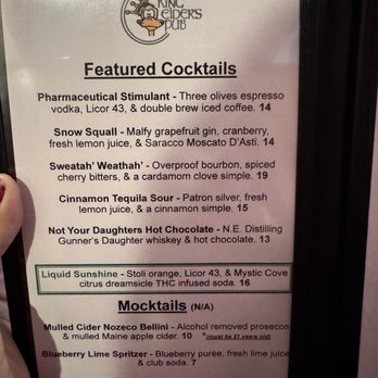 King Eider's Pub - One page of the multi page drink menu - Pubs Near Me - Damariscotta, Maine