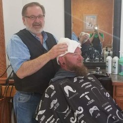 Mustache & Curl - Frank one of the Dude's from Powell WY stop by to get a head shave and a beard line up.!!