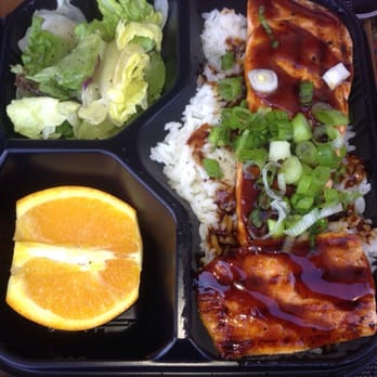 WaBa Grill - Salmon plate with side salad and orange. - Asian Fusion Near Me - Temecula, California